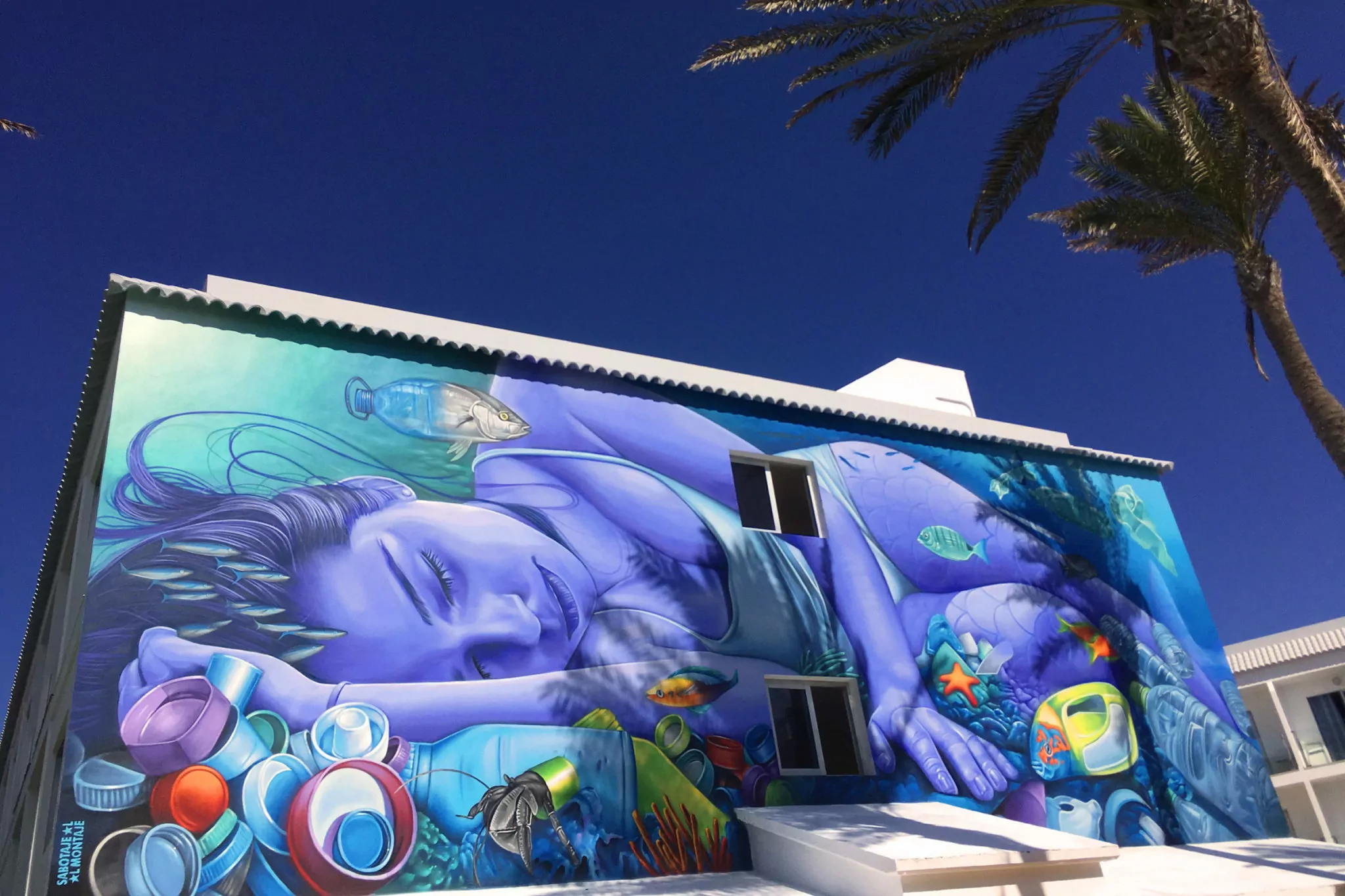 Meerjungfrau Graffito zum Thema Schutz der Meere