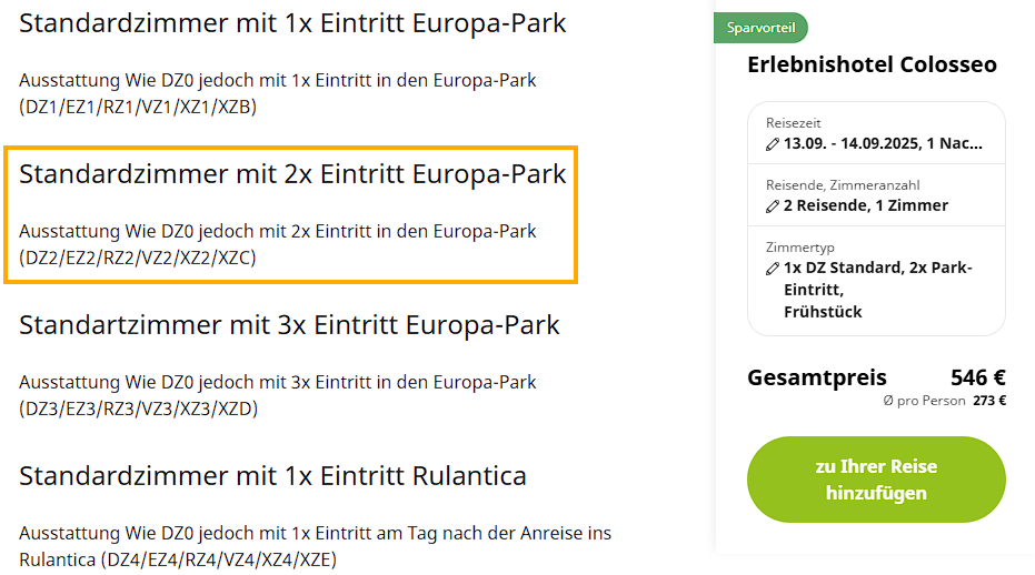 Screenshot eines Angebots für den Europapark inkl. 2 Tageskarte bei FairWeg Screenshot eines Angebots für den Europapark inkl. 2 Tageskarte bei FairWeg